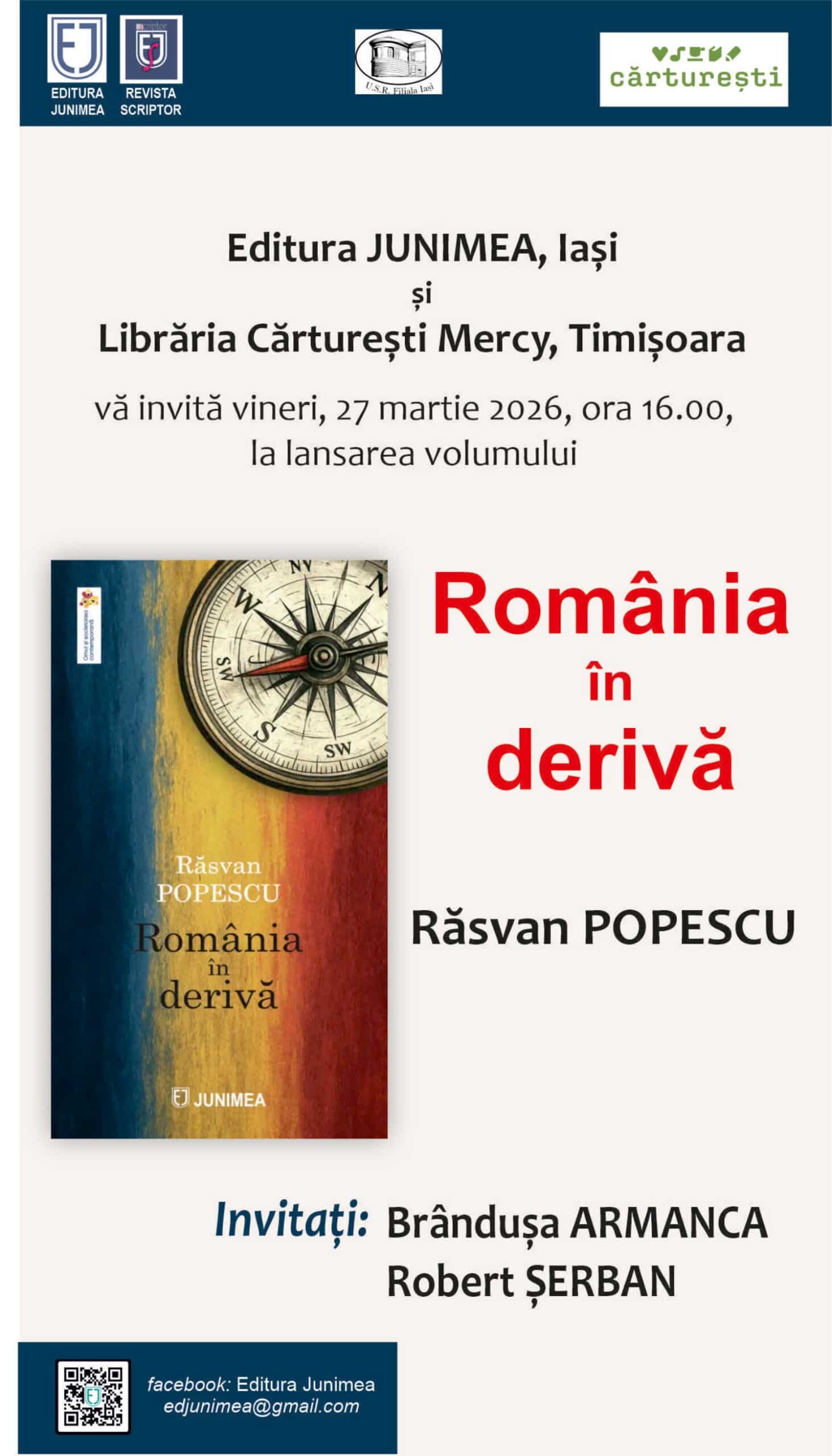 Lansarea volumului „România în derivă” de Răsvan POPESCU la Timişoara
