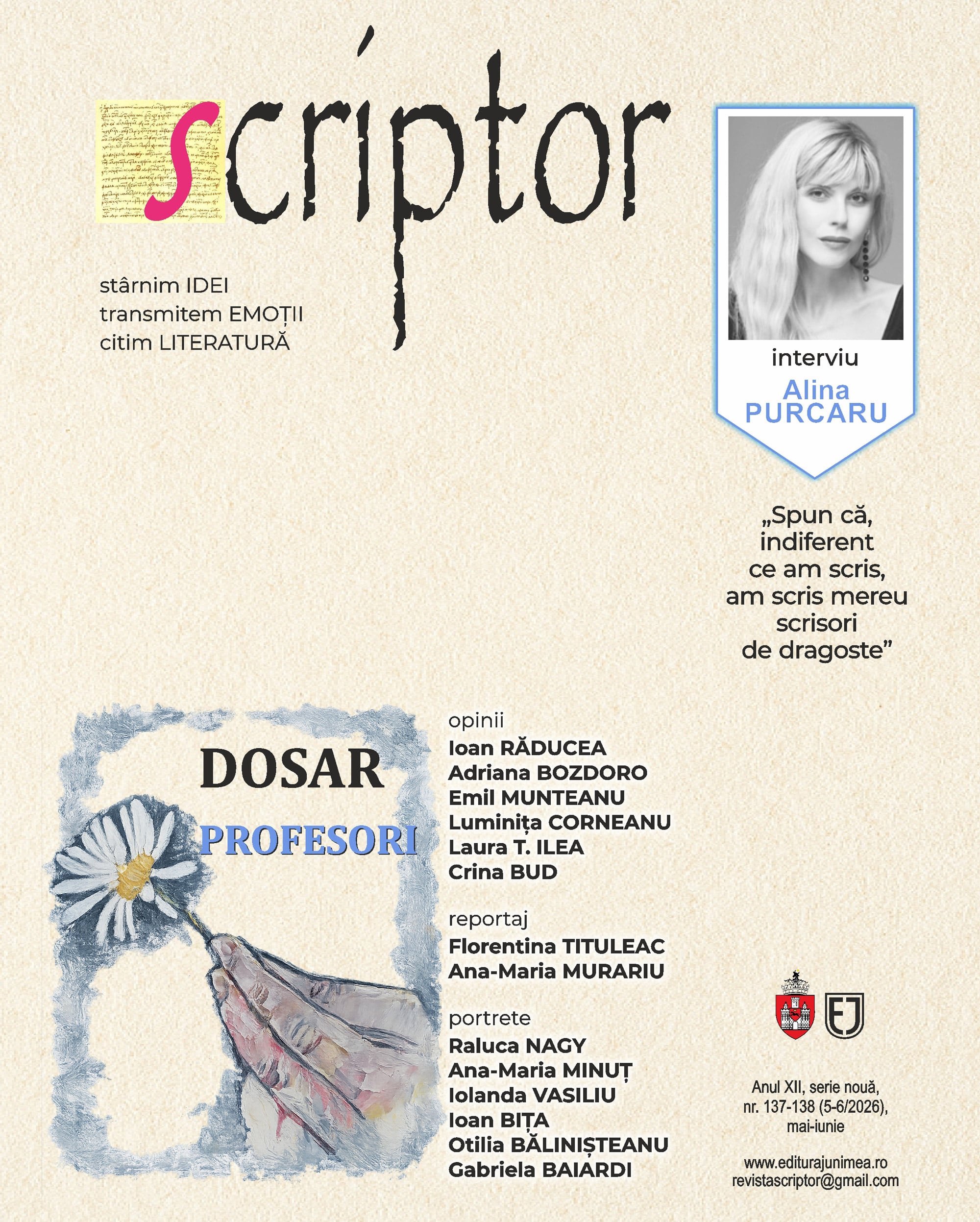 Coperta Revista Scriptor, Anul XII, serie nouă, nr. 137–138 (5-6/2026), mai-iunie 2026