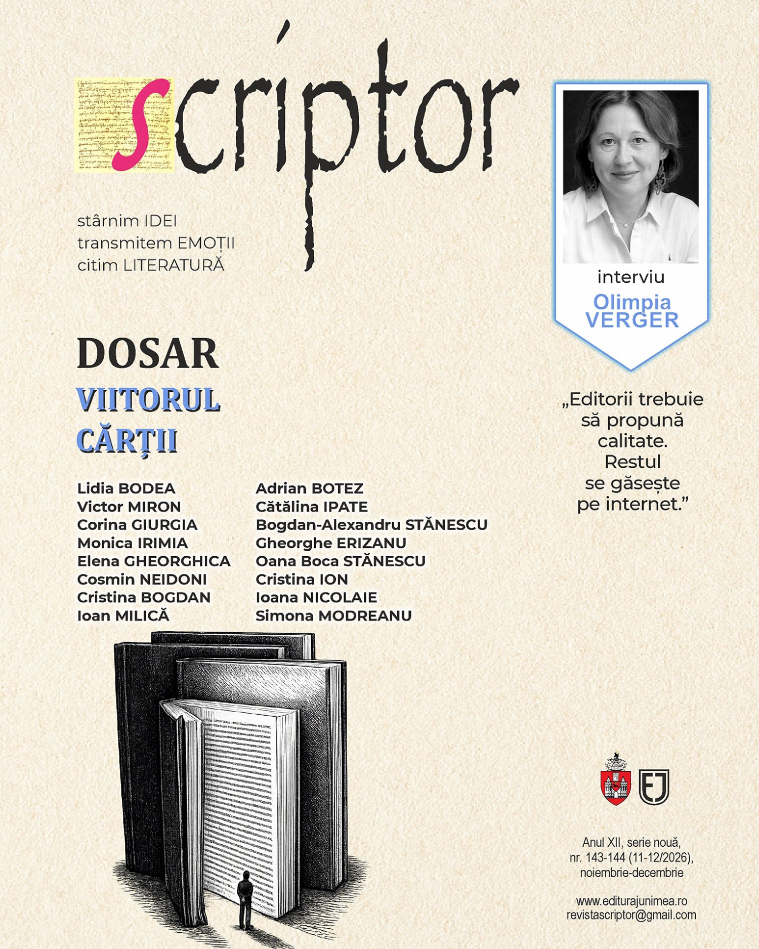 Coperta Revista Scriptor, Anul XII, serie nouă, nr. 143–144 (11-12/2026), noiembrie-decembrie 2026